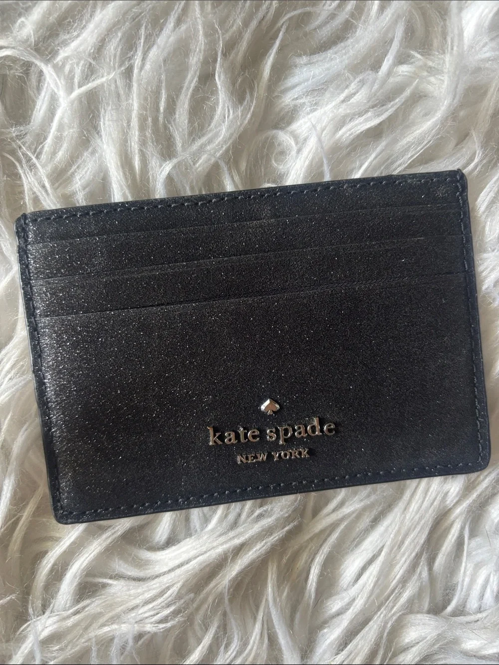 kate spade Black Leather Slim Card Case with Gold Logo